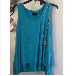 Teal Asymmetrical Tank Top/necklace /large /AB studio
